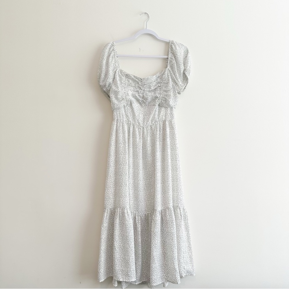 Sugarlips White Floral Romantic Polka Dot Midi Dress Sz S